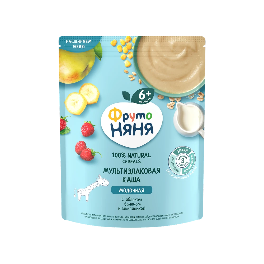 «ФрутоНяня» каша сухая молочная мультизлаковая с яблоком, бананом и земляникой